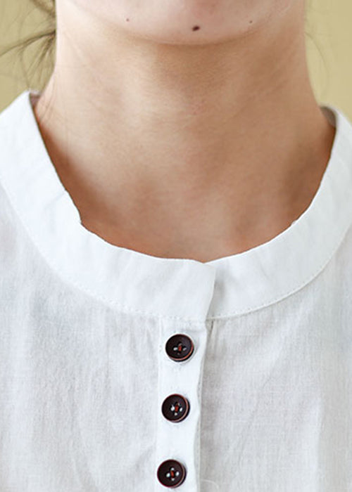 White Button Solid Cotton Summer T Shirt O Neck