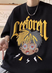 White Cartoon Print Cotton Loose T Shirt Men O-Neck Summer
