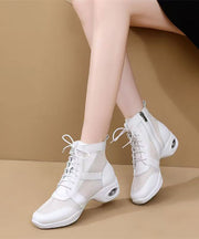White Chunky Breathable Mesh Women Splicing Boots Lace Up