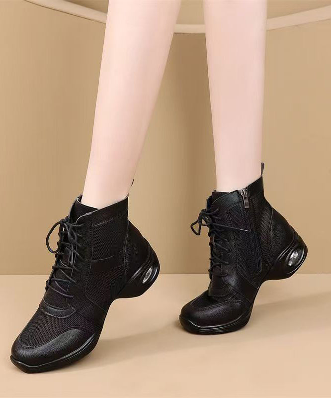 White Chunky Breathable Mesh Women Splicing Boots Lace Up