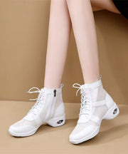 White Chunky Breathable Mesh Women Splicing Boots Lace Up