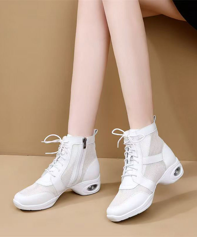White Chunky Breathable Mesh Women Splicing Boots Lace Up