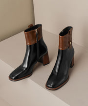 White Chunky Cowhide Leather Classy Splicing Boots