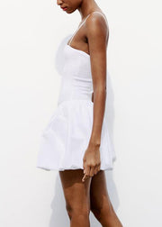 White Cold Shoulder Solid Cotton Sleeveless Mini Dress Backless