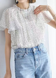 White Dot Chiffon Top Oversized Wrinkled Cloak Sleeves