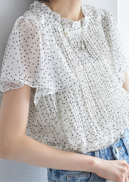 White Dot Chiffon Top Oversized Wrinkled Cloak Sleeves