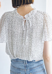 White Dot Chiffon Top Oversized Wrinkled Cloak Sleeves
