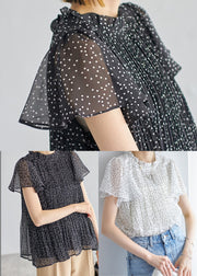 White Dot Chiffon Top Oversized Wrinkled Cloak Sleeves