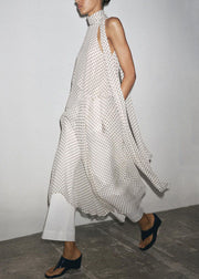 White Dot Side Open Chiffon Long Dress Lace Up Sleeveless