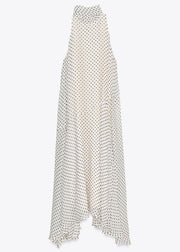 White Dot Side Open Chiffon Long Dress Lace Up Sleeveless