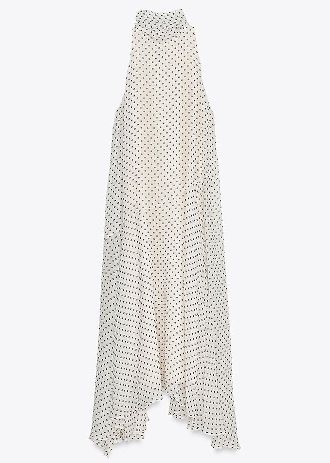 White Dot Side Open Chiffon Long Dress Lace Up Sleeveless