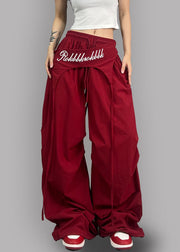 White Drawstring High Waist Cotton Wide Leg Pants Asymmetrical