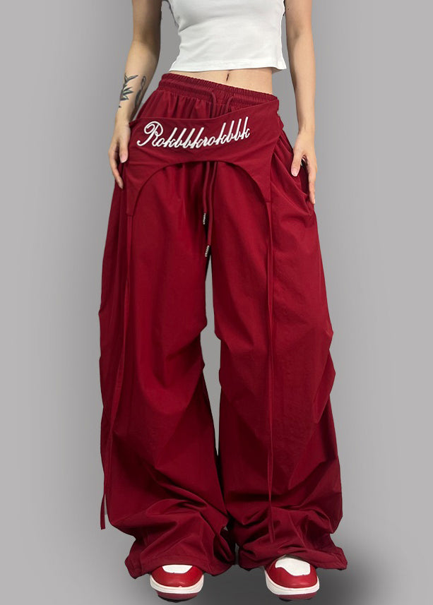 White Drawstring High Waist Cotton Wide Leg Pants Asymmetrical