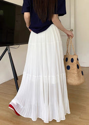 White Elastic Waist Solid Chiffon Maxi Skirts Wrinkled
