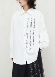 White Graphic Print Button Solid Top Fall