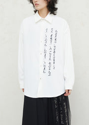 White Graphic Print Button Solid Top Fall