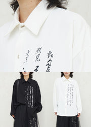 White Graphic Print Button Solid Top Fall