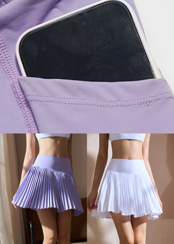 White High Waist Solid Gym Pleated Skirt