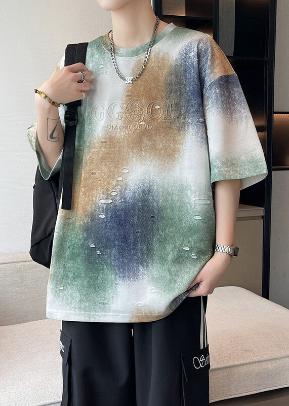 White Hole Letter Cotton Men T Shirts Tie Dye Half Sleeve
