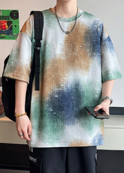 White Hole Letter Cotton Men T Shirts Tie Dye Half Sleeve