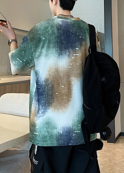 White Hole Letter Cotton Men T Shirts Tie Dye Half Sleeve