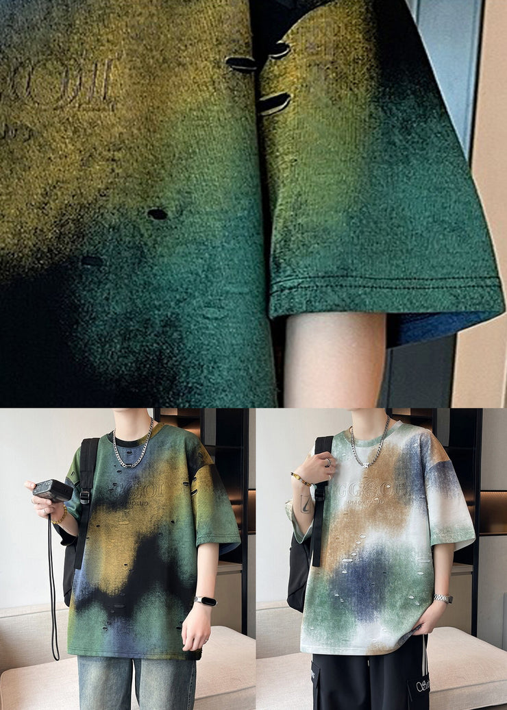 White Hole Letter Cotton Men T Shirts Tie Dye Half Sleeve