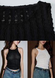 White Hollow Ou Solid Knit Summer Tank O Neck