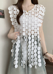 White Hollow Out Original Design Tops O Neck Summer