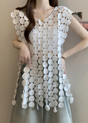 White Hollow Out Original Design Tops O Neck Summer