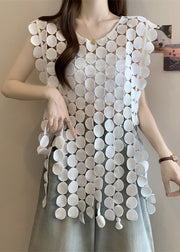 White Hollow Out Original Design Tops O Neck Summer