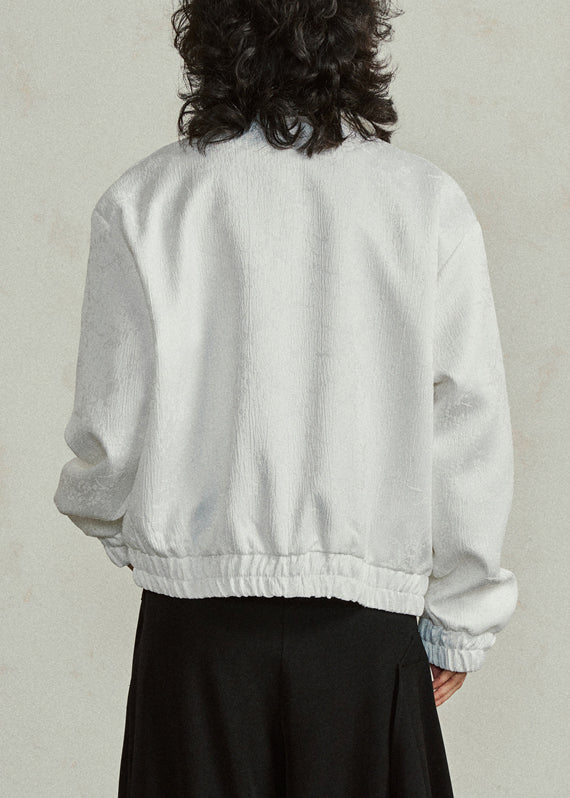 White Jacquard Pockets Silk Fall Coat Peter Pan Collar