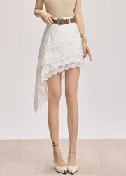 White Lace High Waist Cotton Summer Skirt Asymmetrical