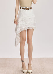 White Lace High Waist Cotton Summer Skirt Asymmetrical