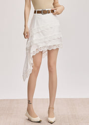 White Lace High Waist Cotton Summer Skirt Asymmetrical