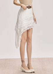 White Lace High Waist Cotton Summer Skirt Asymmetrical