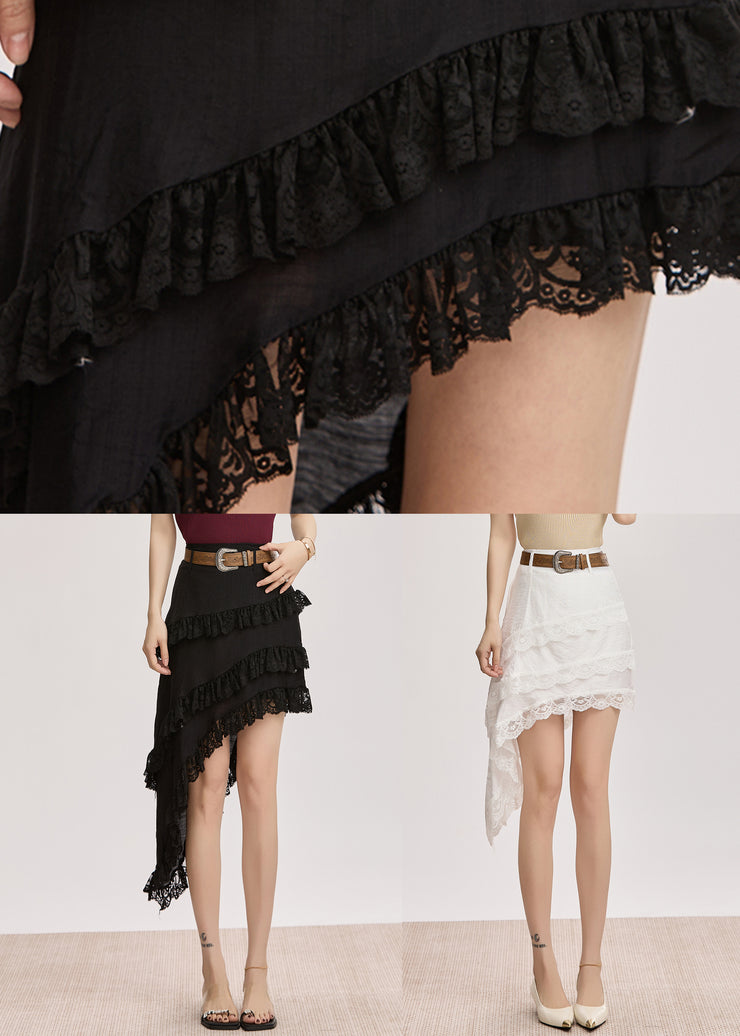 White Lace High Waist Cotton Summer Skirt Asymmetrical