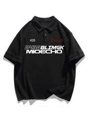 White Letter Button Cotton Mens Polo Shirts Casual Summer