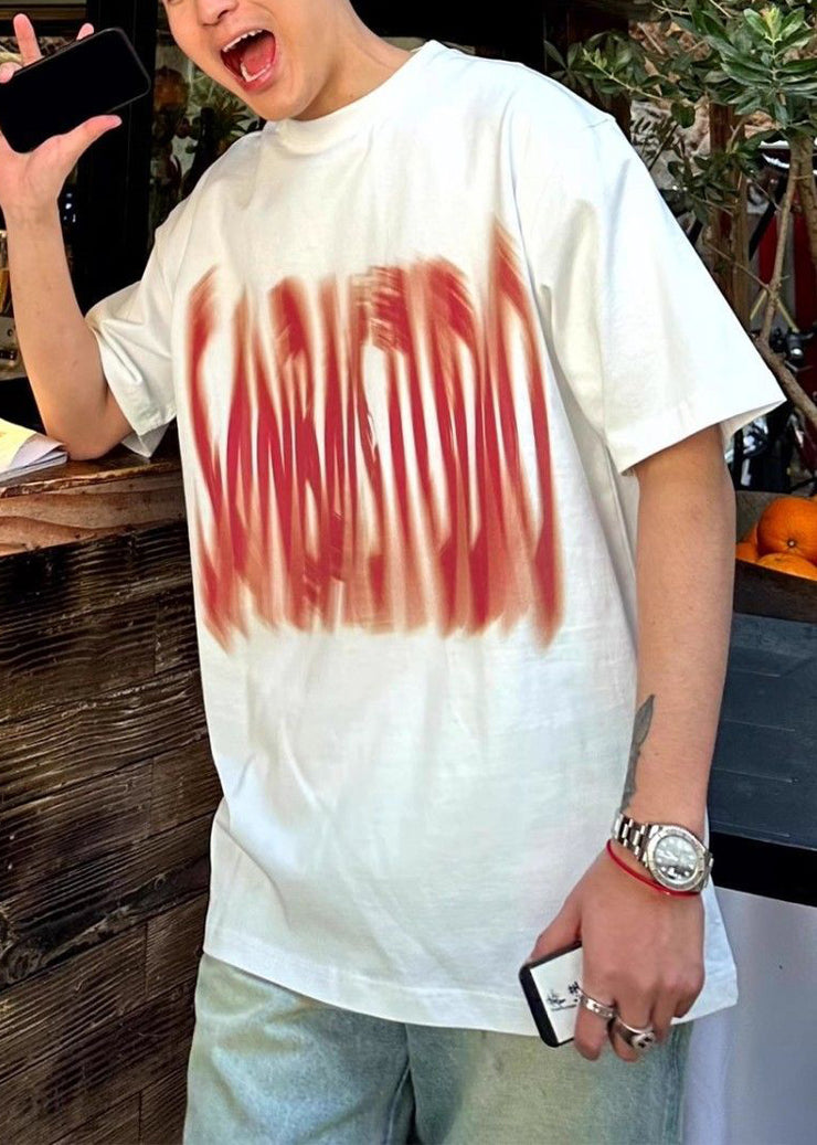 White Letter Cotton Men T Shirts O Neck Summer