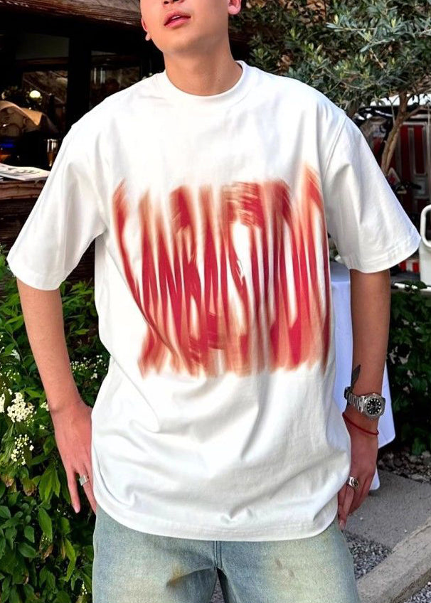 White Letter Cotton Men T Shirts O Neck Summer