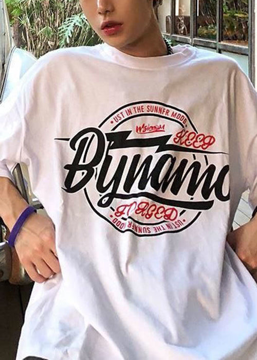 White Letter Cozy Cotton Men T Shirt O Neck Summer