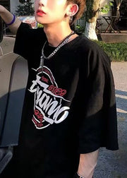 White Letter Cozy Cotton Men T Shirt O Neck Summer
