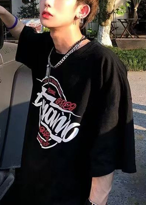 White Letter Cozy Cotton Men T Shirt O Neck Summer