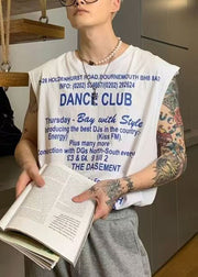 White Letter Loose Cotton Mens Tanks O Neck Sleeveless