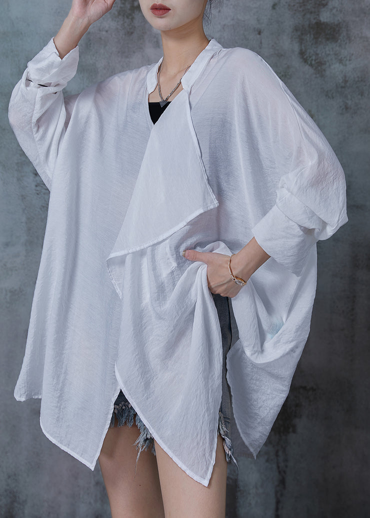White Loose Cotton Shirt Top Asymmetrical Design Spring