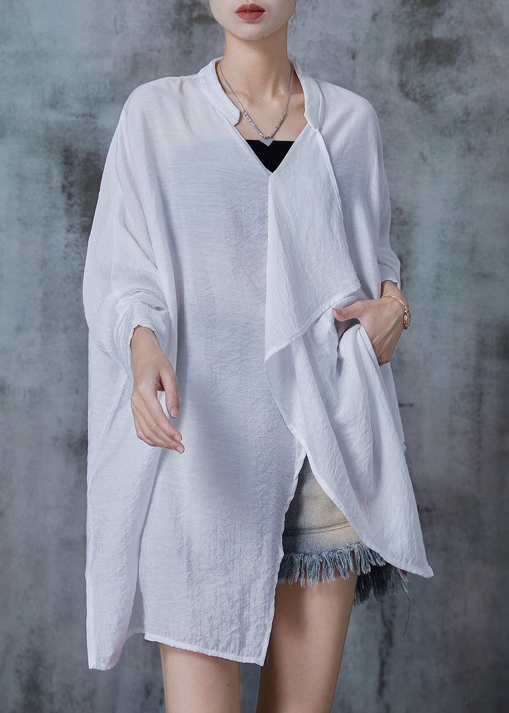 White Loose Cotton Shirt Top Asymmetrical Design Spring