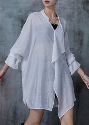 White Loose Cotton Shirt Top Asymmetrical Design Spring