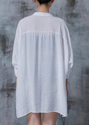 White Loose Cotton Shirt Top Asymmetrical Design Spring