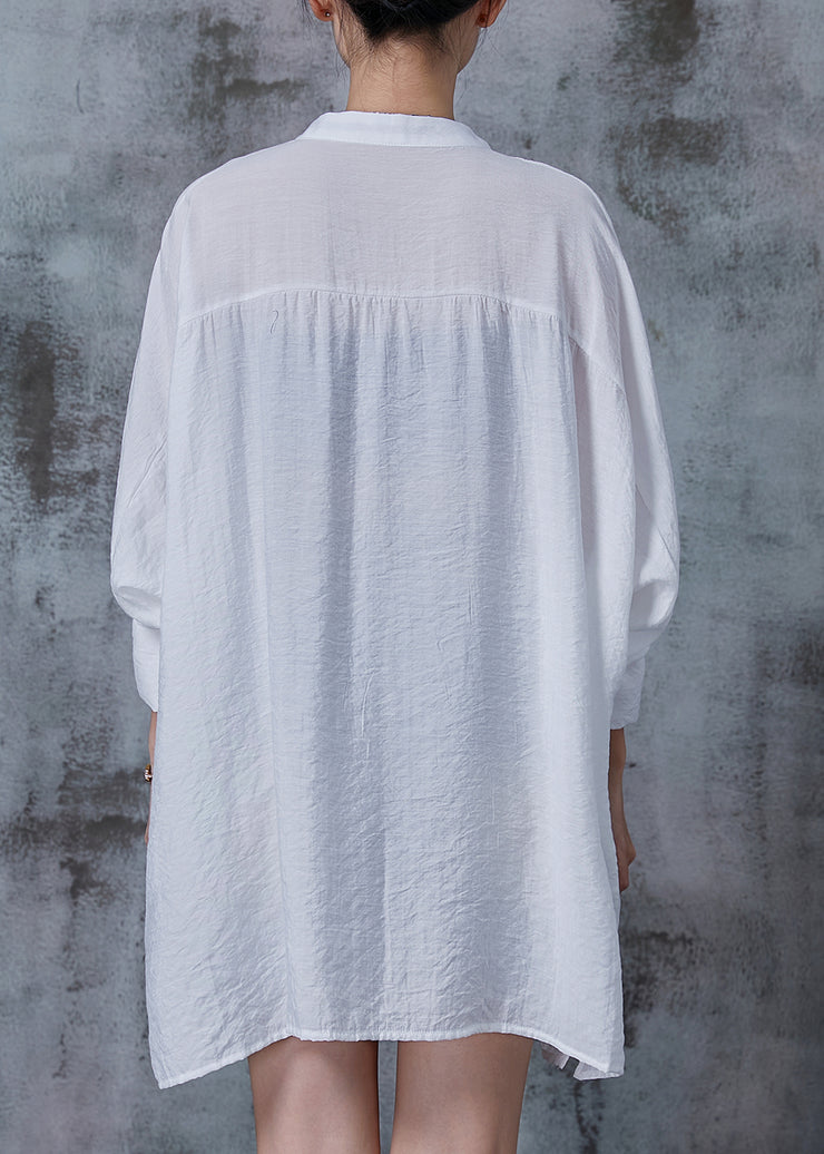White Loose Cotton Shirt Top Asymmetrical Design Spring