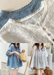 White O-Neck Lace Patchwork Shirts Summer