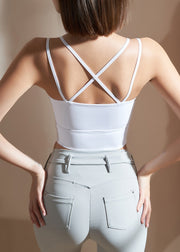 White O-Neck Patchwork Tulle Yoga Top
